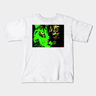 ANGRY CAT POP ART - GREEN YELLOW BLACK Kids T-Shirt